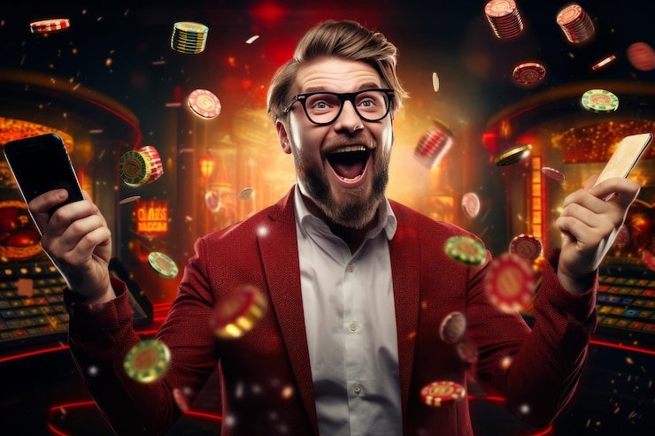 Panel promo dan bonus dengan efek neon di platform hiburan digital